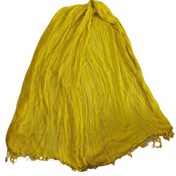 Bright yellow distressed textured woven boho scarf wrap lighweight statement - Picture 7 of 9